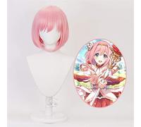 Princess Connect Re Dive Kusano Yui Rosa Corto Cosplay Pelo sintético resistente al calor Carnaval Fiesta de Halloween + Gorra de peluca gratis HG-063