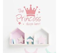 Princess Crown Wall Stickers, The Princess Sleeps Here Wall Decals for Girls Room Little Girls Bedroom Nursery Playroom Daycare Classroom Parties Decoration