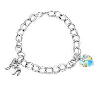PRINCESS CUTENESS STORE Bella Swan - Pulsera de doble cadena con diseño de lobo y corazón de cristal, color plateado
