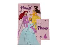 Princess Disney - Toallas de baño de Esponja, Juego de 2 Toallas de baño, Toalla de Cara, Toalla de bidé, Rosa, algodón, 100%, Producto Oficial