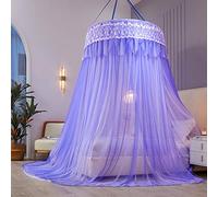 Princess Dome Mosquitera con dosel de hilo de doble capa para cama doble, tienda de cama colgante de encaje para camas individuales a king, ideal para dormitorio decorativo-Púrpura