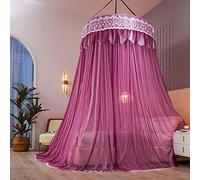 Princess Dome Mosquitera con dosel de hilo de doble capa para cama doble, tienda de cama colgante de encaje para camas individuales a king, ideal para dormitorio decorativo-Salsa Roja