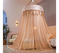 Princess Dome Mosquitera con dosel de hilo de doble capa para cama doble, tienda de cama colgante de encaje para camas individuales a king, ideal para dormitorio decorativo-champán