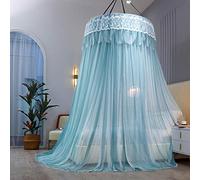 Princess Dome Mosquitera con dosel de hilo de doble capa para cama doble, tienda de cama colgante de encaje para camas individuales a king, ideal para dormitorio decorativo-Azul