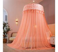 Princess Dome Mosquitera con dosel de hilo de doble capa para cama doble, tienda de cama colgante de encaje para camas individuales a king, ideal para dormitorio decorativo-naranja