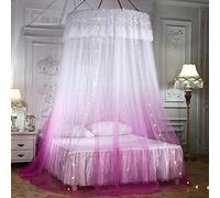 Princess Dome - Mosquitera Con Dosel Para Cama Doble Con Cadena De Luz Led, Tienda De Cama Colgante De Color Degradado De Encaje Para Camas Individuales a Tamaño King,dormitorio Decorativo-Rosa roja