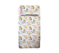 Princess - Juego de sábanas para Cama de Plaza y Media, sábana encimera, sábana Bajera Ajustable, Funda de Almohada, Color Rosa, Disney, 100% algodón, Producto Oficial