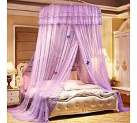 Princess Lace Mosquito Net Dome Bed Doble Canopy, Cordón Colgando Tienda de campaña Tienda de dormitorio para camas individuales a King Size Ideal para dormitorio decorativo-Púrpura