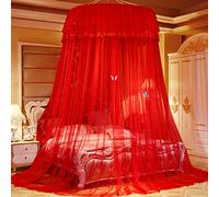 Princess Lace Mosquito Net Dome Bed Doble Canopy, Cordón Colgando Tienda de campaña Tienda de dormitorio para camas individuales a King Size Ideal para dormitorio decorativo-rojo