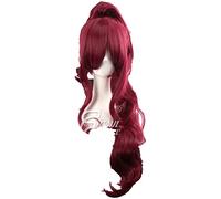 Princess Megara Cosplay Wig Meg Meg Largo Vino Rojo Sintético Pelucas for el Cabello for Adultos + Wig Cap