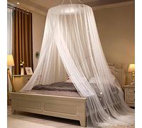 Princess Mosquito Net Dome Bed Double Cama con luz de cuerda LED, tienda de campaña para colgar para camas individuales a king Ideal para dormitorio decorativo-blanco