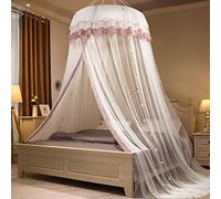 Princess Mosquito Net Dome Bed Double Cama con luz de cuerda LED, tienda de campaña para colgar para camas individuales a king Ideal para dormitorio decorativo-Rosa1
