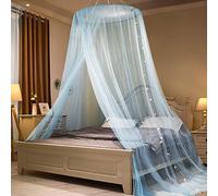 Princess Mosquito Net Dome Bed Double Cama con luz de cuerda LED, tienda de campaña para colgar para camas individuales a king Ideal para dormitorio decorativo-Azul
