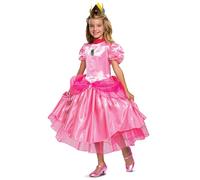 Princess Peach Costume Dress, Nintendo Super Mario Bros Deluxe Dress Up Outfit for Girls, Kids Size Medium (7-8)