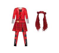 Princess Red Costume compatible Girl Rise Red Jumpsuits with Wig Kids Dress Up Outfits Halloween Par