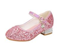 Princess Shoes for Girls Glitter High Heels Dress Mary Jane Shoes Kids Pink Sparkly Sequin Party Sandals Children Crystal Pumps for Wedding Birthday Non Slip Slippers