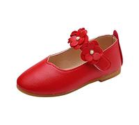 Princess Shoes for Girls Red Flower Strap Mary Jane Shoes Fashion Kids Glitter Soft Sole Dance Ballet Dress Flats Teens Leather Party Sandals for Weddings Birthday Prom