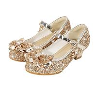 Princess Shoes Girls Sparkly Bow Party Dress Sandals Kids High Heels Glitter Sequin Mary Janes Shoes Children Bling Crystal Jazz Dance Pumps for Banquet Wedding Birthday