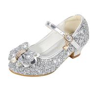 Princess Shoes Girls Sparkly Bow Party Dress Sandals Kids High Heels Glitter Sequin Mary Janes Shoes Children Bling Crystal Jazz Dance Pumps for Banquet Wedding Birthday