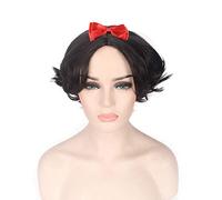 Princess Snow White Black Short Curly Wig Cosplay Disfraz de pelo sintético resistente al calor Mujeres Pelucas de cosplay (Sin pinza de pelo)