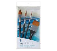 PRINCETON ARTIST BRUSH CO. PRINCETON Aqua Elite, Pinceles para acuarela de bellas artes, Sintético Kolinsky Sable, Set de 4 pinceles, mango corto, Caja de plástico, 4 unidades