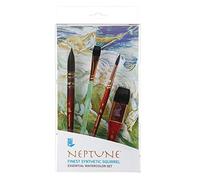 PRINCETON ARTIST BRUSH CO. PRINCETON Neptune, Pinceles para acuarela de bellas artes, Ardilla sintética, Set de 4 pinceles, mango corto, Caja de plástico, 4 unidades