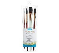 PRINCETON Neptune, Pinceles para acuarela de bellas artes, Ardilla sintética, Set de 4 pinceles, mango corto, Funda de plástico, 4 unidades