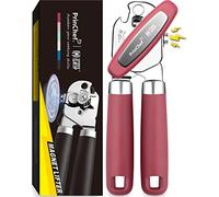 PrinChef Abrelatas manual, abrebotellas de lata con imán, levantamiento de tapa sin problemas, abrelatas de mano con hoja afilada, resistente y fácil de usar, para personas mayores con artritis, rojo