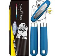 PrinChef Abrelatas manual, abrebotellas de lata con imán, levantamiento de tapa sin problemas, abrelatas de mano con hoja afilada, resistente y fácil de usar, para personas mayores con artritis, azul