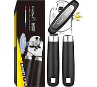 PrinChef Abrelatas manual con imán, levantamiento de tapa sin problemas, abrelatas de mano con borde liso con hoja afilada, asas grandes que ahorran esfuerzo, fácil agarre y resistente, color negro