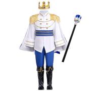 Príncipe disfraz para niños Túnica de manga larga Top Prince Charming Boys con Crown & Cane Full set para cosplay, fiesta de vestimenta, juego de roles, 130 cm