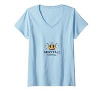 Príncipe Encantador Hadas Material Corona Magia Camiseta Cuello V, Mujer, Azul Bebé, M