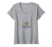 Príncipe Encantador Hadas Material Corona Magia Camiseta Cuello V, Mujer, Gris Jaspeado, XL