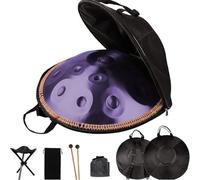 Principiante Tambor de Lengua Re menor 9 notas 10 notas 12 notas 56cm 432Hz/440Hz Handpan Drum de acero con bolsa de tambor Handpan, mazos y paño libre de polvo(Purple,432HZ/10Note)