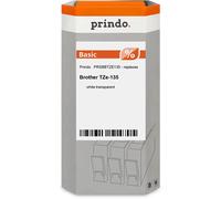 Prindo Basic Cinta mecanográfico Blanco sobre transparente Original PRSBBTZE135
