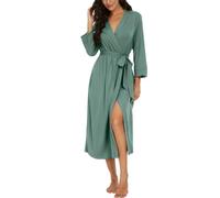 PrinStory Albornoz de mujer ligero manga 3/4 bata cuello en v kimono batas ropa de dormir larga, Color azul., M