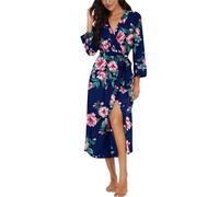 PrinStory - Bata de baño larga o corta para mujer, estilo kimono, de punto, suave, vestidos de casa informales para mujer, L