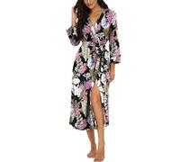 PrinStory - Bata de baño larga o corta para mujer, estilo kimono, de punto, suave, vestidos de casa informales para mujer, M
