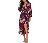 PrinStory - Bata de baño larga o corta para mujer, estilo kimono, de punto, suave, vestidos de casa informales para mujer, XL