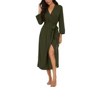 PrinStory - Bata para mujer ligera de 3/4 mangas, kimono, cuello en V, ropita de noche larga, verde oliva, S
