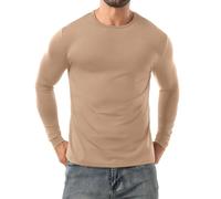 PrinStory Camiseta térmica para hombre UK de manga larga, ropa interior térmica de cuello redondo, capa base básica de invierno, camiseta cálida y suave, caqui, L