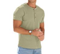 PrinStory Camisetas Henley de hombre de algodón, manga corta, ajustadas, camisetas de verano para hombre, atléticas, para golf, ropa deportiva, M