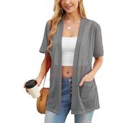 PrinStory - Cárdigan ligero de manga larga para mujer, diseño de parte delantera abierta, cuello en V, ropa exterior ligera con bolsillo, XL