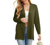 PrinStory - Cárdigan ligero de manga larga para mujer, diseño de parte delantera abierta, cuello en V, ropa exterior ligera con bolsillo, Ejercito Verde, L