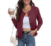 PrinStory Cárdigans para Mujeres Reino Unido de Punto Trenzado Manga Larga con Botones Suéter para Damas Frente Abierto Tejido Elegante Ropa Exterior, rojo vino, L
