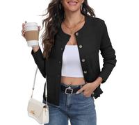 PrinStory Cárdigans para Mujeres Reino Unido Punto Trenzado Manga Larga con Botones Suéter para Damas Frente Abierto Tejido Elegante Ropa Exterior, Negro, L