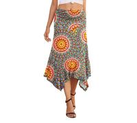 PrinStory Faldas casuales de verano para mujer, ajuste suave, con dobladillo de pañuelo, falda midi, A5 Fp Peacock Blue, 44