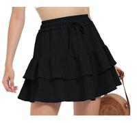 PrinStory Minifalda para mujer de cintura alta, con volantes, línea A, minifalda con cordón, Negro , XXL