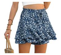 PrinStory Pantalones cortos con volantes para mujer de cintura alta, pantalones cortos holgados con cordón, falda pantalón casual de verano, falda pantalón de pierna ancha tipo culotte, L