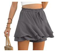 PrinStory Pantalones cortos de verano para mujer, cintura alta, volantes, pantalones cortos, tiempo libre, pierna ancha, holgada, falda corta para playa, vacaciones, gris, XXL
